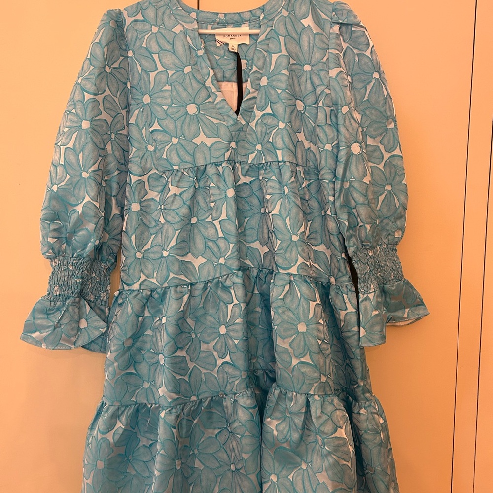 Tuckernuck Aqua Floral Tiered Cotton Dress